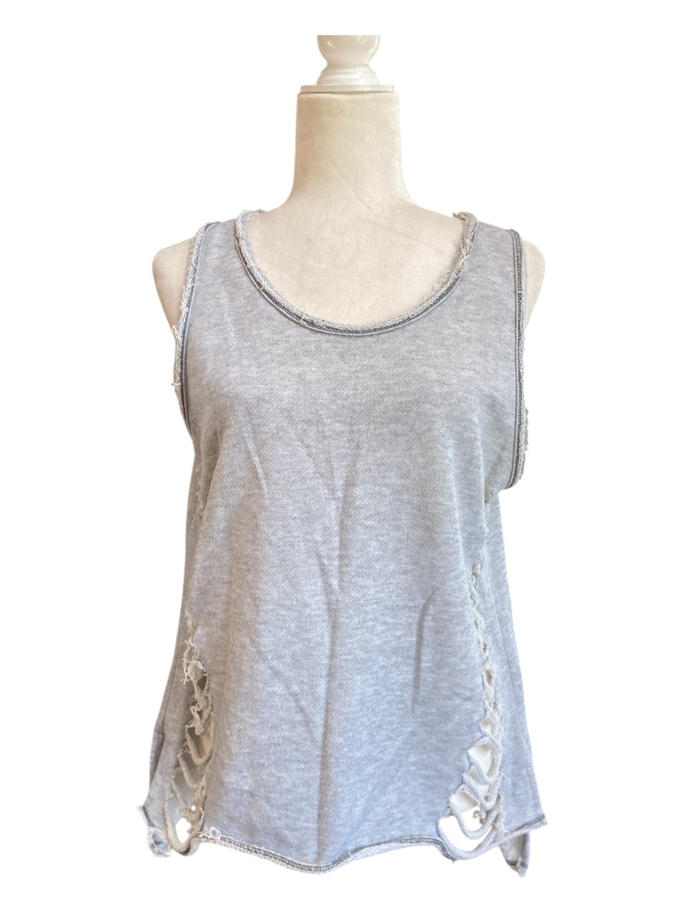 Vintage Havana Womens Grey Distressed Sweatshirt Tank Top